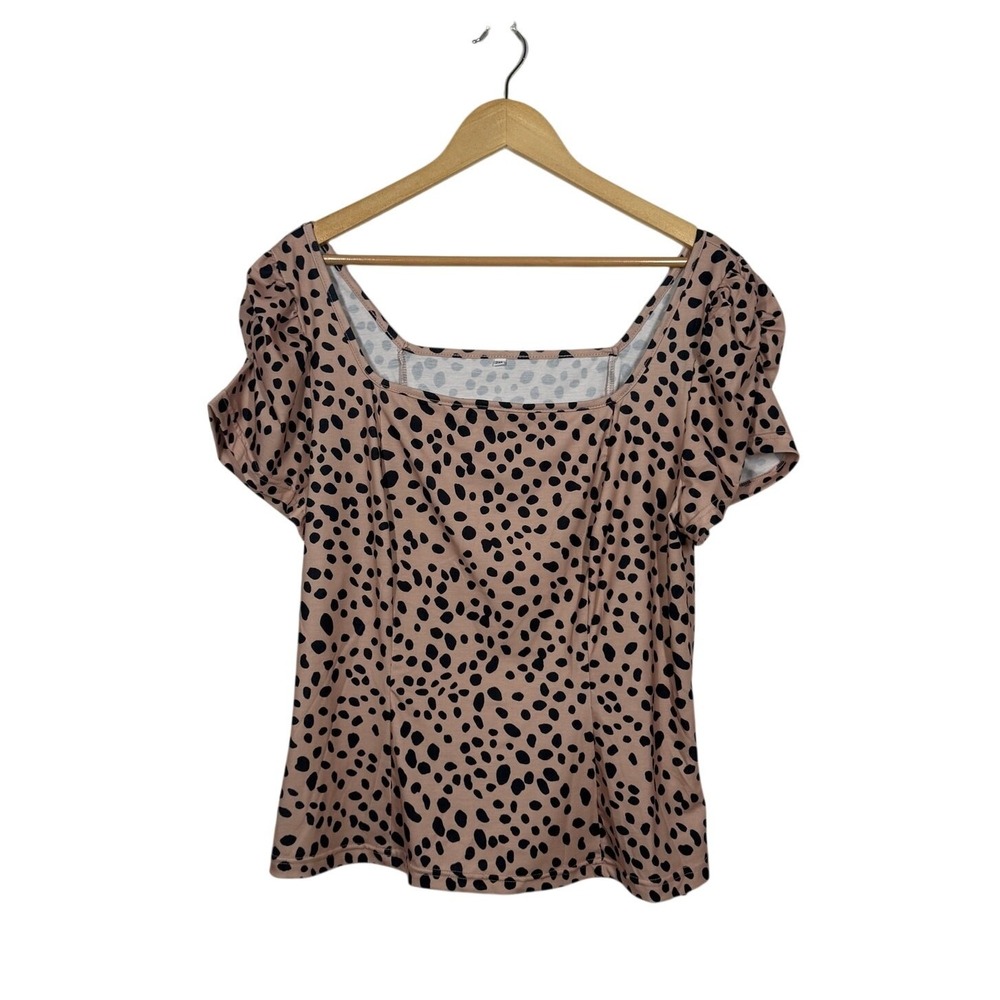 Relipop Animal Print Blouse Womens Size 2X Tan Black Square Neck Puff Sleeve NWT